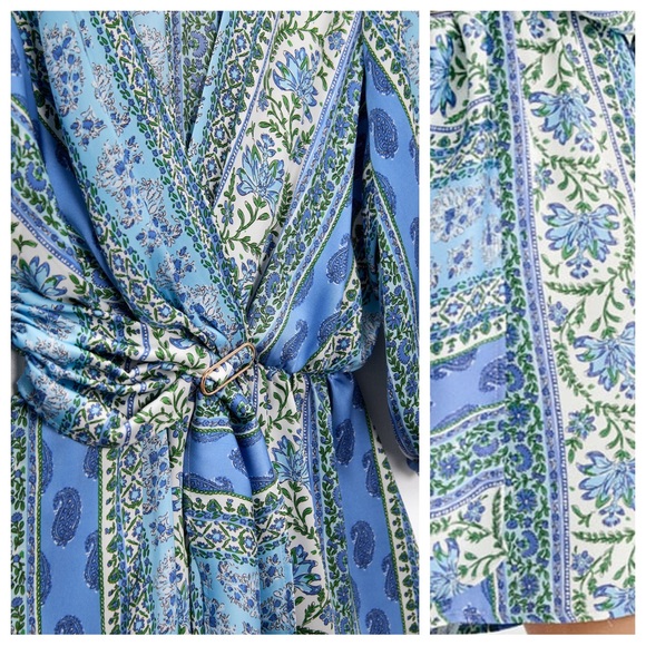 NWT. Zara Blue Patchwork Print Wrap-Around Jumpsuit - Picture 6 of 9